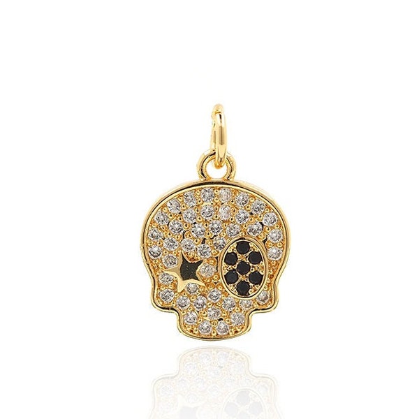 18K Gold Filled Skull Pendant, Human Skull Charm,Star Skull Necklace, Micropavé CZ Skull Charm, DIY Jewelry Making Supplies,12*18*2mm