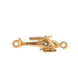 Aircraft Connector, Micropavé CZ Aircraft Charm, Fighter Connector, 18K Gold Filled Helicopter connector, DIY Jewelry Supplies, 16*8*4.5mm