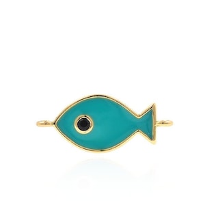 Enamel Fish Connectors,18K Gold Stuffed Fish Connectors, Sea Animal Connectors,Micropavé CZ Fish Jewelry,DIY Jewelry Supplies,15.8x7x1.6mm