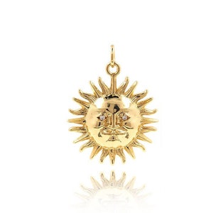 Sunburst Pendant,18K Gold Filled Sun Face Pendant, Micropavé CZ Sun Charm, Sun Necklace, Round Face Charm,DIY Jewelry Supplies, 4*20*26mm
