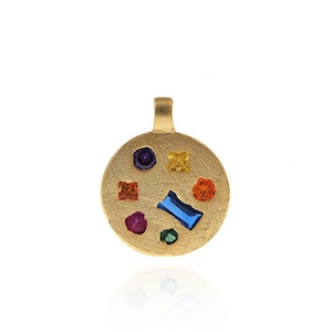 Pingente redondo preenchido com ouro 18K, pingente de paleta, pingente de biscoito, presente do pintor, pingente de arte micropavé CZ, suprimentos de joias DIY, 20,1x16,2x2,3mm