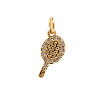 Tennis Racket Pendant，Micropavé CZ Tennis Racket Necklace,18K Gold Filled Tennis Racket Jewelry,Gift For Her，DIY Jewelry Supplies,7*18.5*2mm