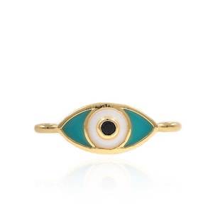 18K Gold Filled Evil Eye Charm, Enamel Eye Connector, Evil Eye Connector, Eye Connector, DIY Jewelry Supplies, 13.4x4.5x1.9mm