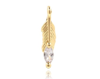 Feather Charm, Micropavé CZ Feather Pendant, 18K Gold Filled Feather Jewelry, Feather Necklace, DIY Jewelry Supplies, 2.5*3*12.5mm