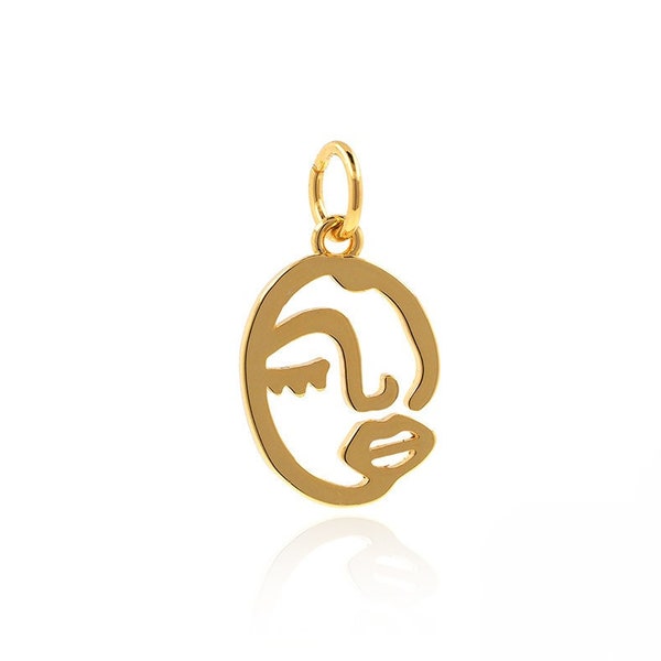 18K Gold Filled Human Face Pendant, Hollow Profile Face Necklance,Abstract Human Face Charm,Gift For Her,DIY Jewelry Supplies,17.9*10mm