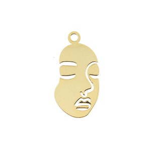18K Gold Filled Portrait Pendant, Human Face Pendant, Mask Pendant Charm, Micropavé CZ Mask Pendant, DIY Jewelry Supplies, 17*34mm