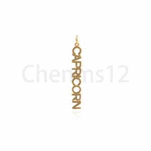 May include: Gold-colored pendant necklace with the word "CAPRICORN" spelled vertically.