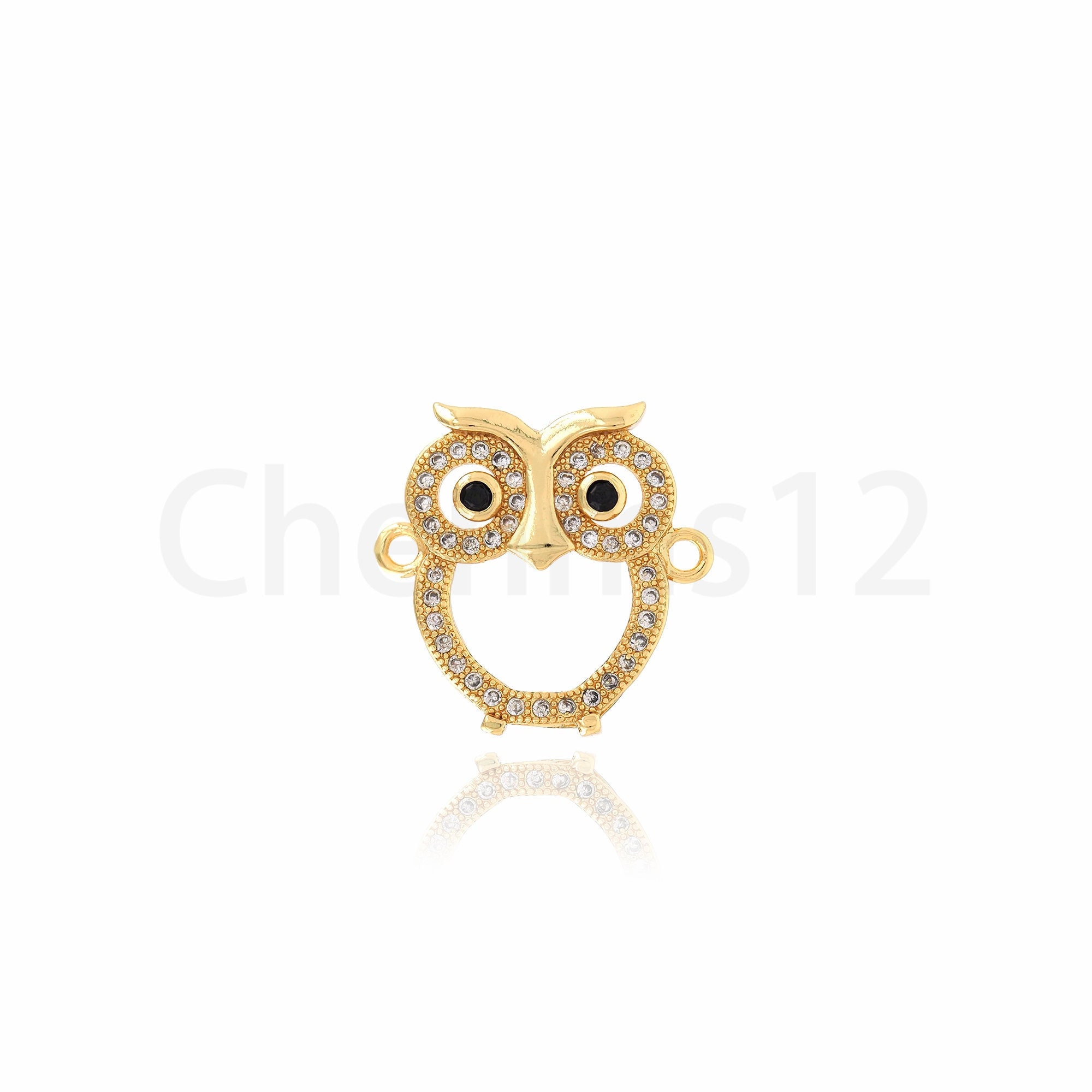 Owl Connector,Bird Connector, Micropav&eacute; CZ Bird Charm,18K Gold Filled Flying Connector, DIY J