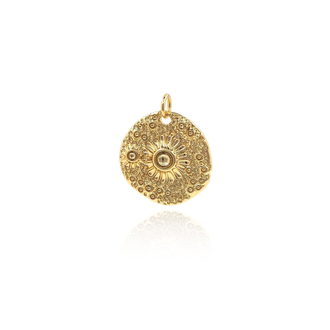 Fancy Gold R Flower Flower Pendant,18k Gold Filled Vintage Floral Charm, Round Floral ...
