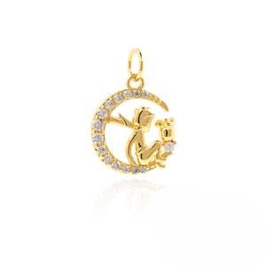 18K Gold Filled Angel Pendant,Micro pavé CZ Moon Angel Rose Necklace,Elves Jewelry, Angel Charm,DIY Jewelry Supplies,18.3*13.1*2.3mm