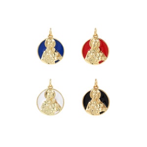 Figure Pendant, 18K Gold Filled Virgin Pendant, Catholic Charm, Enamel Charm, Religious Necklace, DIY Jewelry Supplies, 21x14x3.5mm