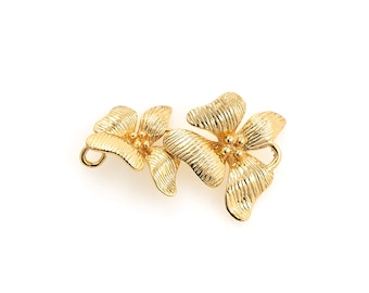 18K Gold Filled Flower Charm, Plant Connector, Connector Charm, Flower Connector, Floral Links,DIY Jewelry Making Supplies,15*24.8*2.9mm