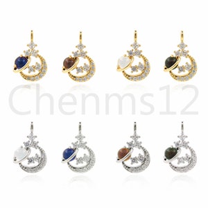 Micropavé CZ Saturn Pendant,,18K Gold Filled Moon Charm, Moon Pendant, Crescent Charm, DIY Jewelry Supplies,22.5x15x5.7mm