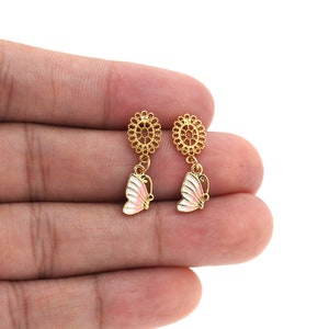 1 Pair,Micropavé CZ Butterfly Charm,18K Gold Filled Tassel Chain Earrings,Insect Earrings, Butterfly Earrings, Pierced Earrings,22.5x7.5x1mm