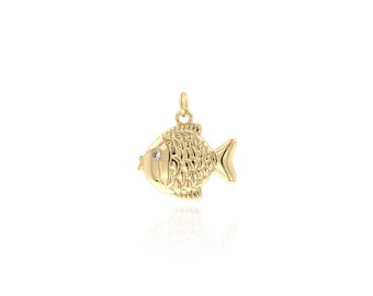 Dije de pez tropical, colgante de pez bañado en oro de 18 quilates, colgante de pez de acuario, colgante de vida marina, suministros de joyería DIY, 21 x 19,5 x 2,3 mm