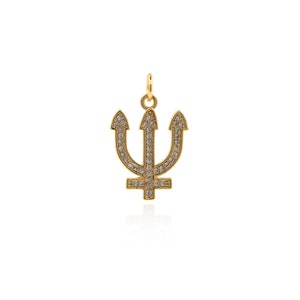 18K Gold Filled Planet Symbol Pendant, Micropavé CZ Neptune Pendant, Trident Pendant, DIY Jewelry Making Supplies, 22x14x1.6mm