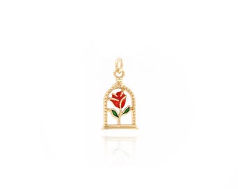 Rose Pendant, 18K Gold Filled Flower Pendant,Enamel Rose Charm, Rose Necklace, DIY Jewelry Making Supplies, 18x9x2mm