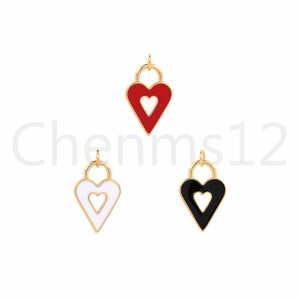 Love Charm,Enamel Pendant, 18K Gold Filled Heart Pendant, Enamel Charm, Red Heart Pendant, DIY Jewelry Making Supplies, 24.5x14x2mm