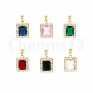 18K Gold Filled Creative Necklace,Zircon Pendant,Zircon Charm,Micropavé CZ Square Pendant,Square Charm,DIY Jewelry Supplies,20.8x11.8x5mm