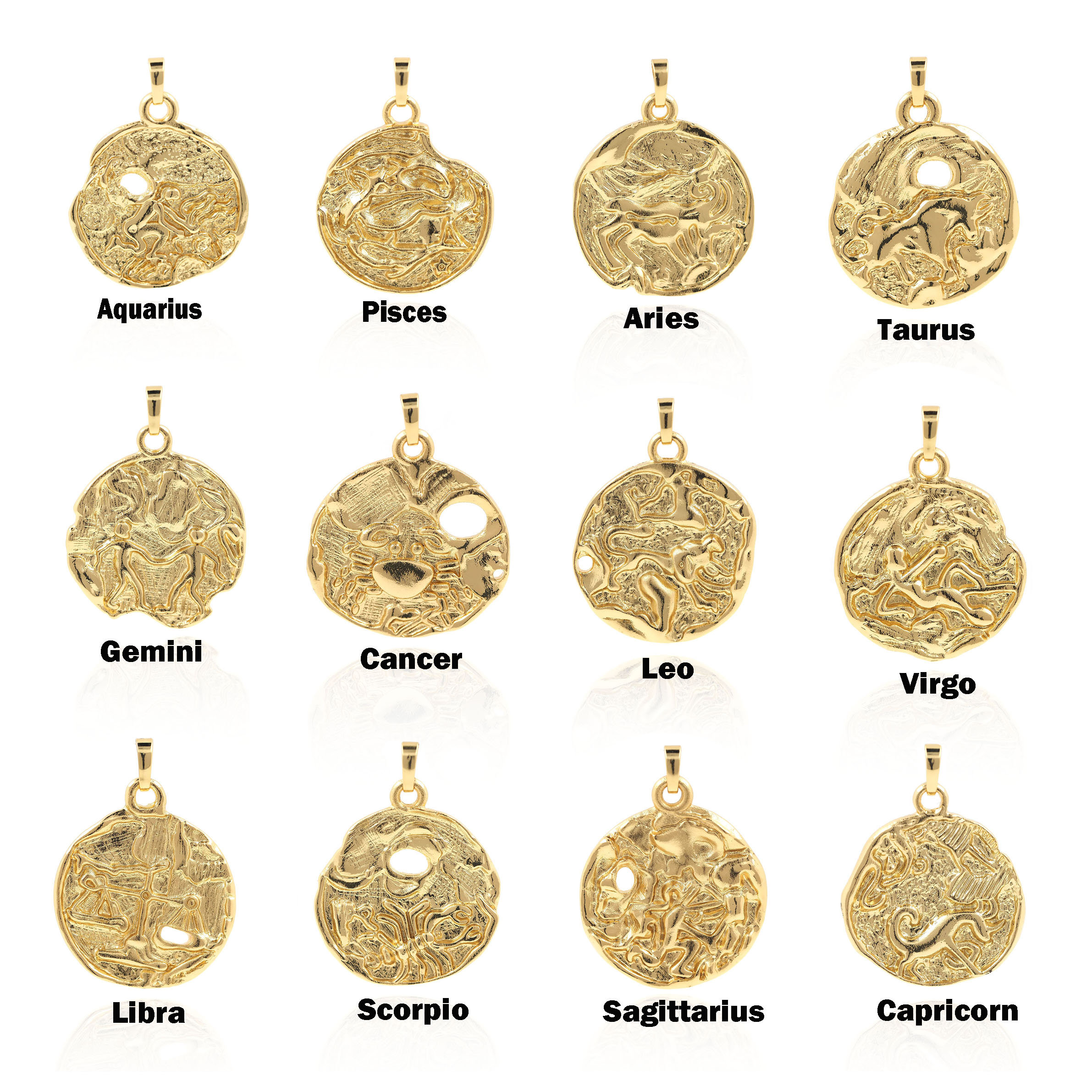 18K Gold Filled Zodiac Pendant, Zodiac Signs Pendant,Zodiac Charm, Round Zodiac Pendant,Coin Disc Pendant,DIY Jewelry Supplies,38*29.6*2.1mm