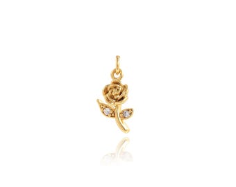 Rose Pendant, 18K Gold Filled Flower Pendant,Gold Rose Charm, Rose Necklace, DIY Jewelry Making Supplies, 16x7.8x5mm