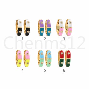 18K goud gevuld emaille bedel, emaille oorbellen, micropavé CZ doorboorde oorbellen, ronde oorbellen, diy sieraden maken benodigdheden, 15x15x3.5mm