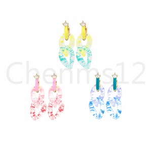 Emaille oorbellen, acryl oorbellen, micropavé CZ drop oorbellen, 18K goud gevulde sierlijke oorbellen, bal oorbellen, diy sieraden benodigdheden, 44x16.5mm