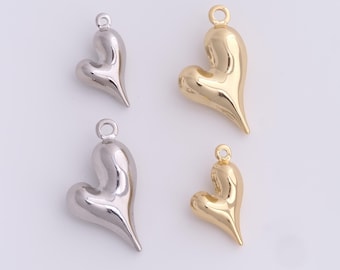 Colgante de corazón hinchado, colgante de corazón de gelatina relleno de oro de 18 quilates, collar de amor, dije de corazón, dije de amor, suministros de joyería DIY