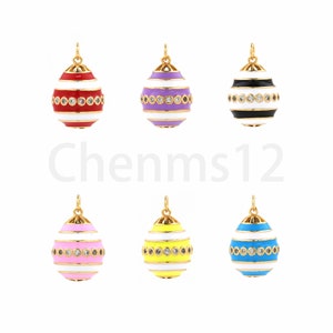 Enamel Egg Pendant, Easter Egg Charm, 18K Gold Filled Oval Charm, Micropavé CZ Enamel Charm,Egg Jewelry,DIY Jewelry Supplies, 25x15.5x15.5mm