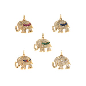 Wildlife Charm, Elephant Pendant, Micropavé CZ Elephant Charm, 18K Gold Filled Wildlife Necklace, DIY Jewelry Making Supplies, 23x22.5x6mm