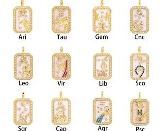 18K Gold Filled Zodiac Pendant, Zodiac Charms, Zodiac Signs Pendant,Square Zodiac Pendant for DIY Jewelry Making Supply,25x15x2.5mm