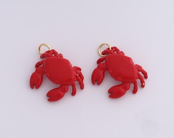 Enamel Crab Pendant,Crab Necklace,Red Crab Pendant,18K Gold Filled Crab Charm,Beach Charm,DIY Jewelry Supplies,22.5x20x6mm