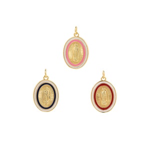 Religious Charm,Portrait Pendant, Enamel  Figure Necklace, 18K Gold Filled Oval Pendant, Virgin Necklace, DIY Jewelry Supplies,25.5x16x2mm