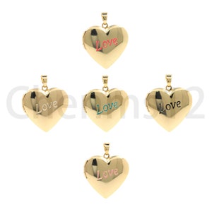 Pingente de carta, pingente de coração cheio de ouro 18K, pingente de carta, pingente de coração de pêssego, joias de amor, pingente de esmalte, suprimentos de joias faça você mesmo, 35x28,5x6,5mm
