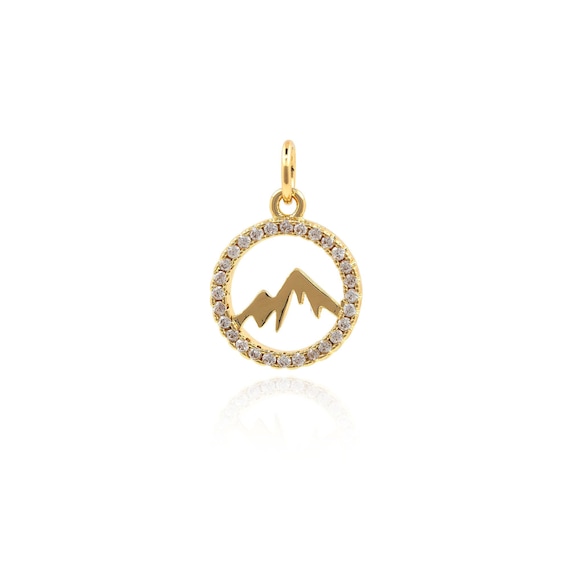 Round Pendant, Mountain Necklace, 18K Gold Filled Mountain Charm, Micropavé CZ Mountain Pendant, DIY Jewelry Making Supplies, 17.7*12*1.9mm