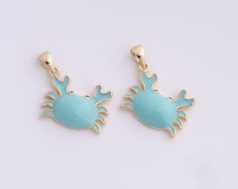 Enamel Crab Pendant,Crab Necklace,Red Crab Pendant,18K Gold Filled Crab Charm,Beach Charm,DIY Jewelry Supplies,28.6x21.4x4.4mm