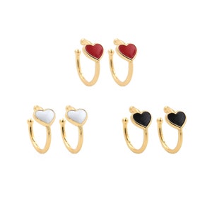 Eenvoudige hart oorbellen, 18K goud gevulde doorboorde emaille oorbellen, hart emaille oorbellen, ronde oorbellen, emaille charme, 11,6x11,3x5,5mm