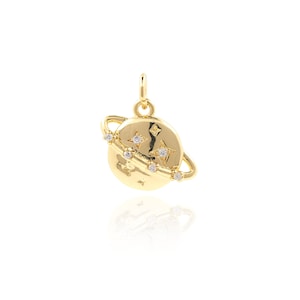18K Gold Filled Star Pendant,Round Planet Pendant, Micropavé CZ Polaris Pendant, Celestial Pendant,DIY Jewelry Supplies, 15.6*13.6*3.3mm