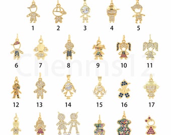 18K Gold Filled Boys Pendant, Micro Pavé CZ Charms for Girls, Kids Necklace, Kids Charms, Kids Pendant, DIY Jewelry Supplies