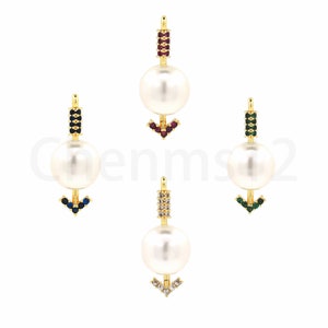 Archery Charm,Pearl Jewelry, 18K Gold Filled Arrow Pendant, Micropavé CZ Pearl Charm, DIY Jewelry Supplies 23.5x9.7x8.8mm