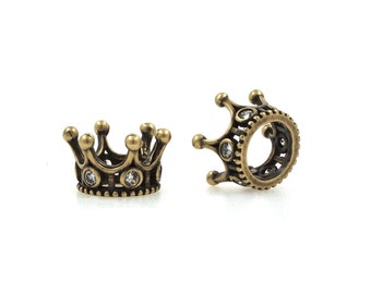 18K Gold Filled Crown Spacer Beads, Antique Crown Spacer Beads, Micropavé CZ Crown Bracelet Spacer, DIY Jewelry Supplies, 7.5*12.7*mm