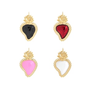 Love Charm,Enamel Pendant, 18K Gold Filled Heart Pendant, Enamel Charm, Red Heart Pendant, DIY Jewelry Making Supplies, 37x23x3.5mm