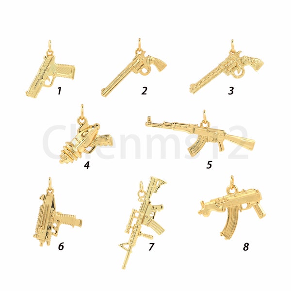 Various Gun Pendants, 18K Gold Filled Revolver Pendants, AK47 Pendants, Uzi Charm, Laser Gun Charm, DIY Jewelry Making Accessories