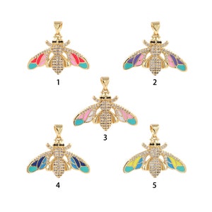 Micropavé CZ Bee Charm, Animal Pendant，18K Gold Filled Insect Necklace, Bee Pendant, Bee Necklace, DIY Jewelry Supplies,24x28.5x4.5mm