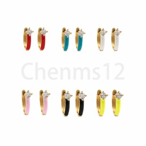 Enamel Earrings, Round Earrings, Micropavé CZ Pierced Earrings, 18K Gold Filled Enamel Charm, DIY Jewelry Making Supplies,17x16x5.5mm