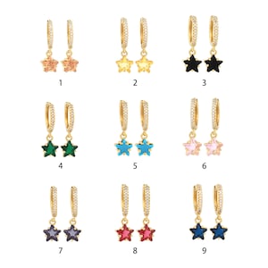 18K Gold Filled Star Drop Earring,Star Zircon earring,Micropavé CZ Dangle Earring,Boho Earrings,Hoop Earring,DIY Jewelry Supplie,22x13mm