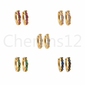 18K Gold Filled Simple Earrings, Delicate Studs, Round Earrings, Micropavé CZ Diamond Earrings, Hoop Studs, 12x12x2mm