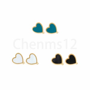 18K Gold Filled Pierced Enamel Earrings,Simple Style Three Heart Earrings, Heart Enamel Earrings,Round Earrings, Enamel Charm,16x17.5x13.5mm