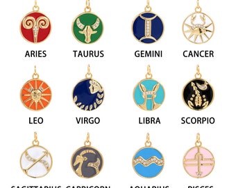 18K Gold Filled Zodiac Pendant, Zodiac Charms, Zodiac Signs Pendant,Round Zodiac Pendant for DIY Jewelry Making Supply,21.5x15.5x1.5mm