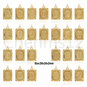 Quadrat 26 Buchstabe Anhänger, Rechteck Anhänger, Initial Anhänger, 18K Gold Filled Buchstaben Halskette, Buchstaben Charm, DIY Schmuck Zubehör, 26x16x2mm